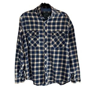 Woolrich Long Sleeved Button Down Shirt Plaid Navy and Yellow Men’s Size Large